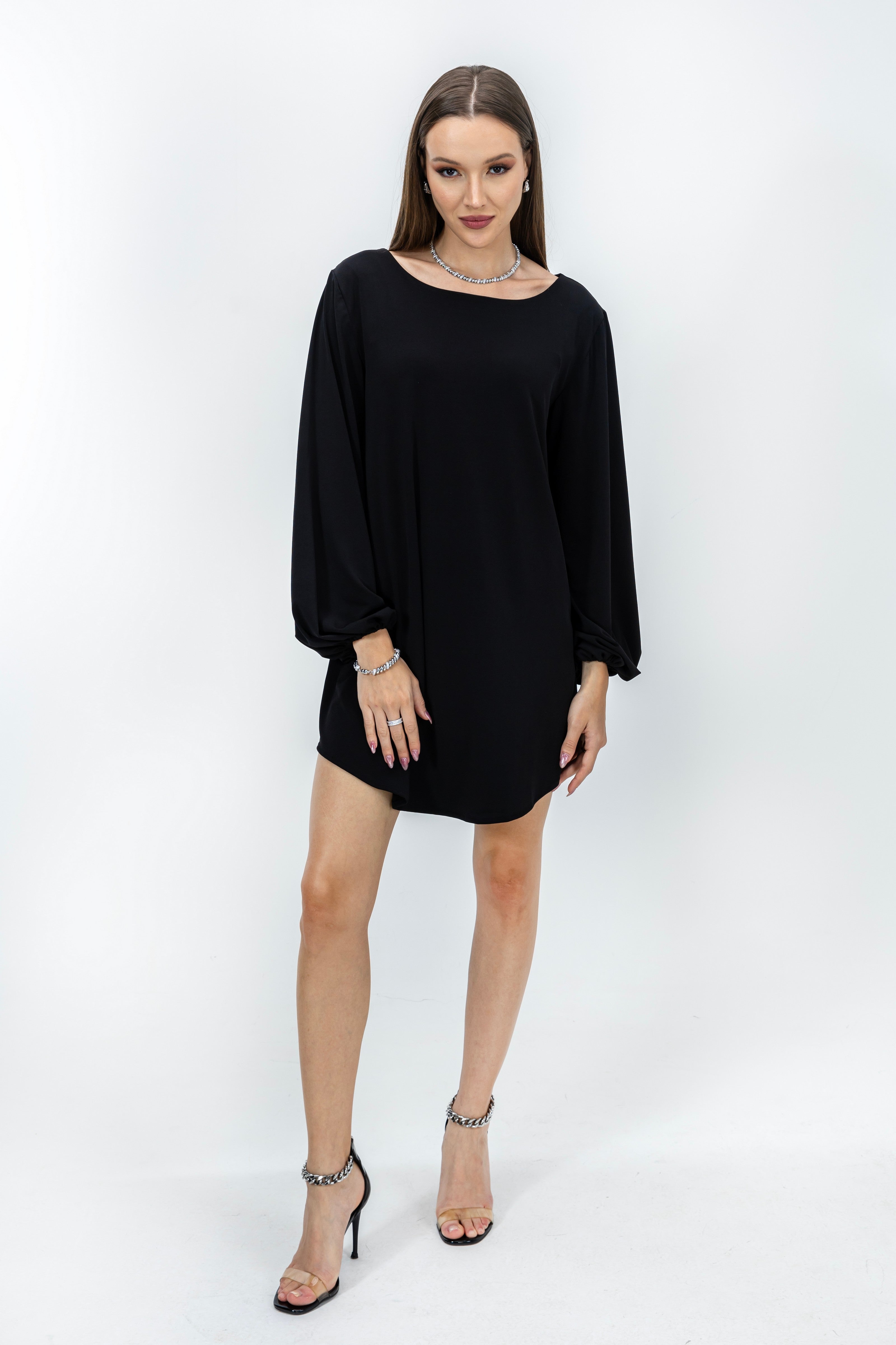 Gemma, Black Balloon Sleeve Mini Dress