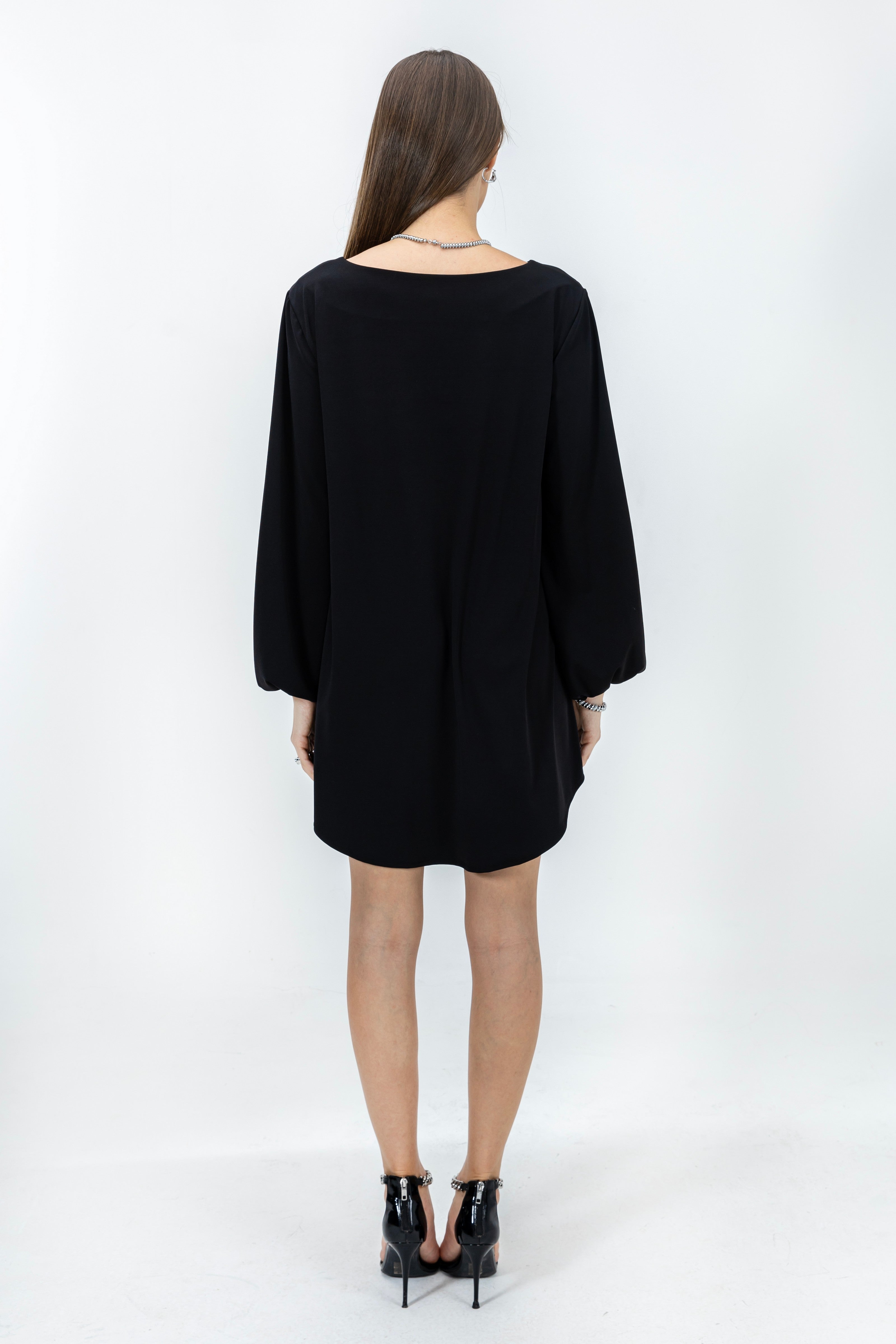 Gemma, Black Balloon Sleeve Mini Dress