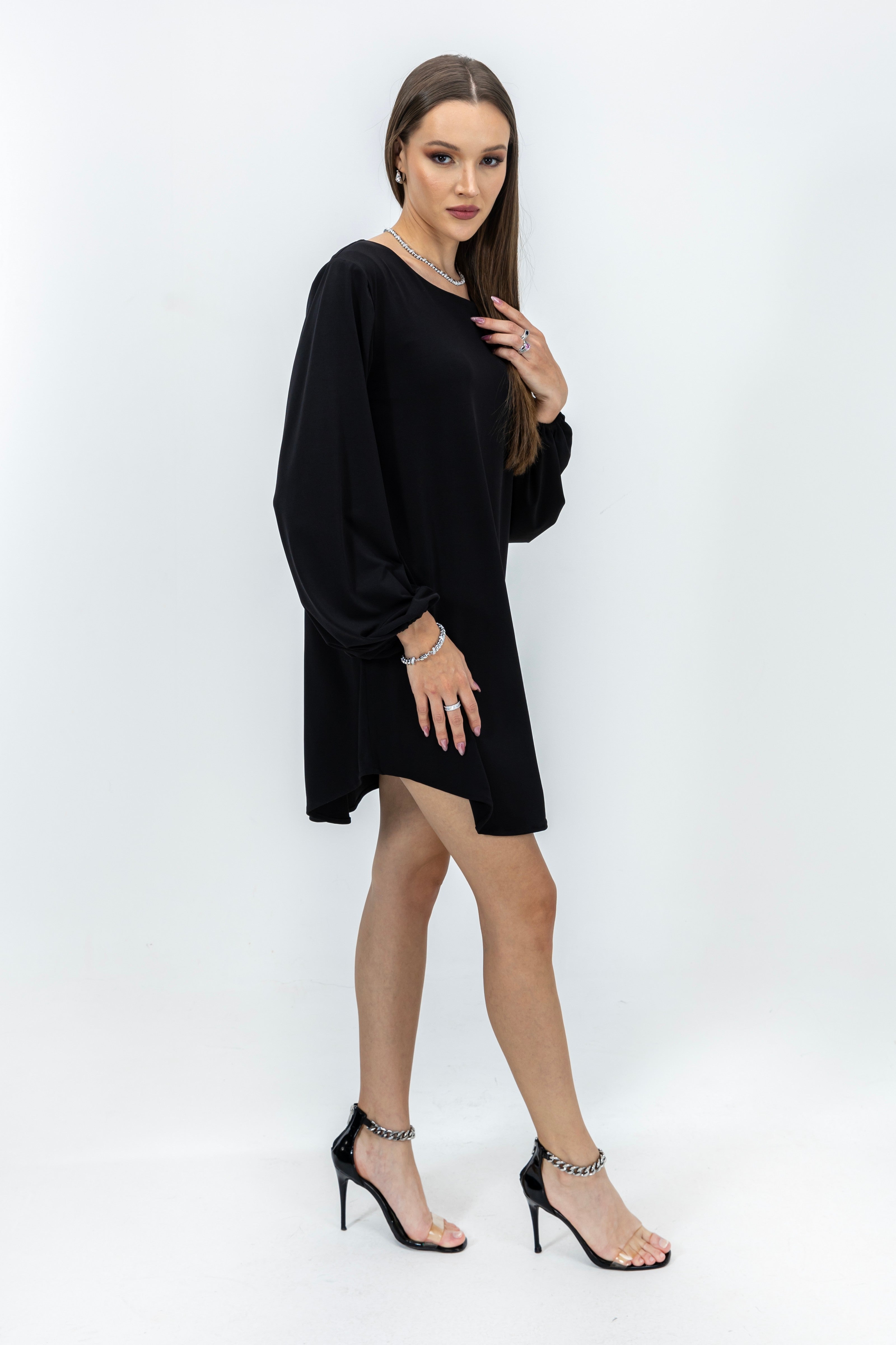 Gemma, Black Balloon Sleeve Mini Dress