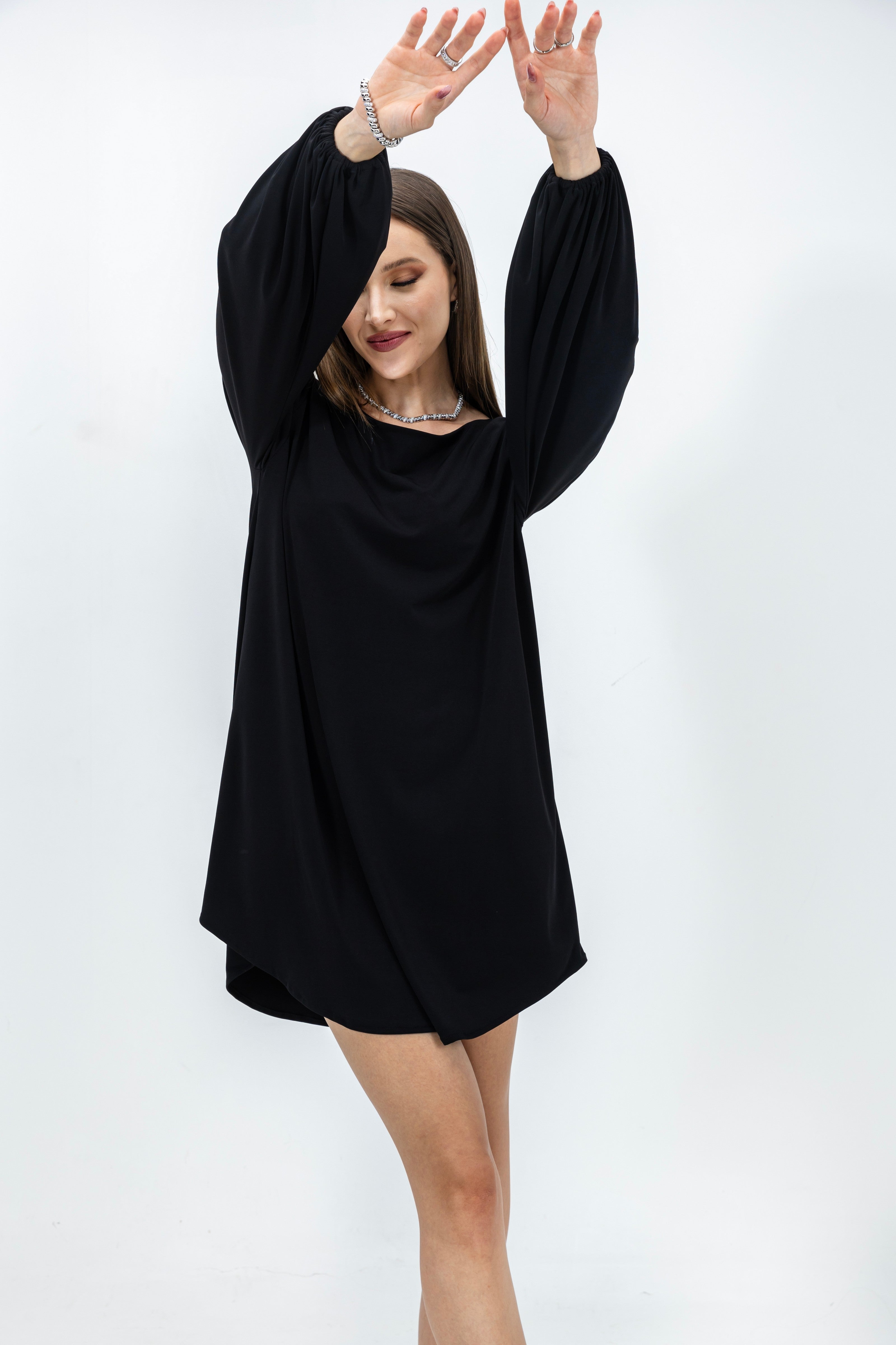 Gemma, Black Balloon Sleeve Mini Dress