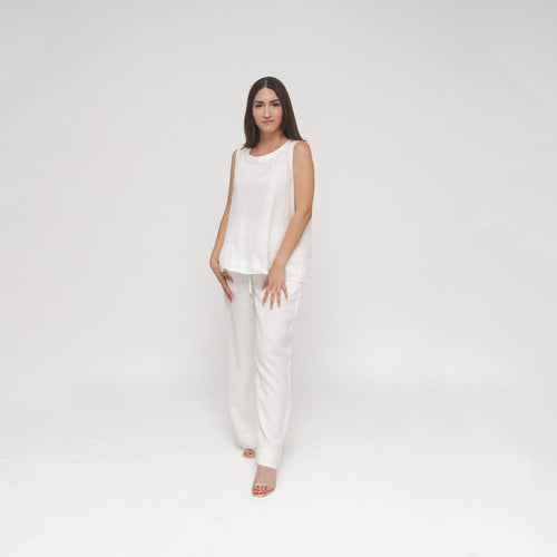 Cleo, Italian Linen wide legged Pants in White