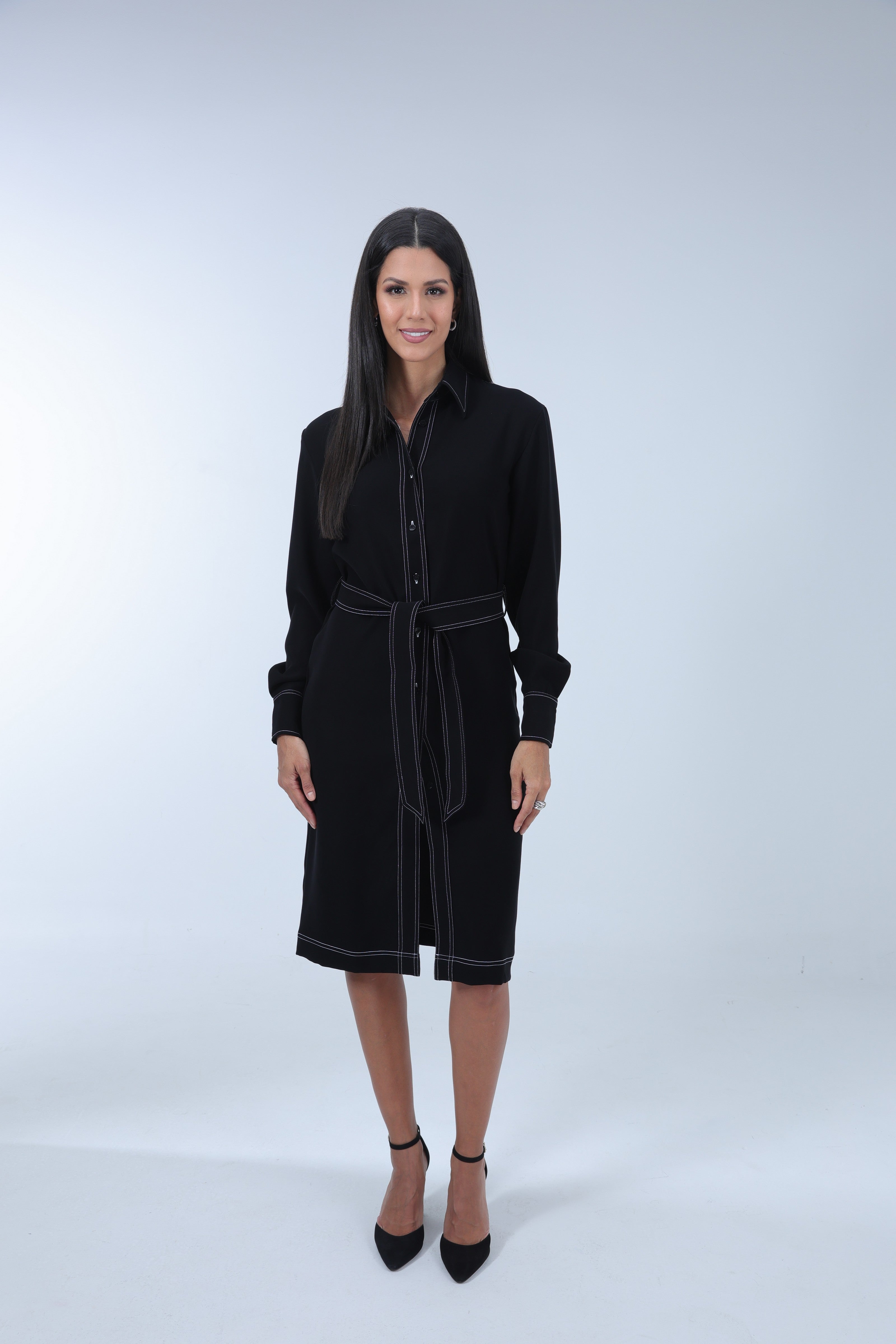 Celine, Black Knee-Length Shirt Dress