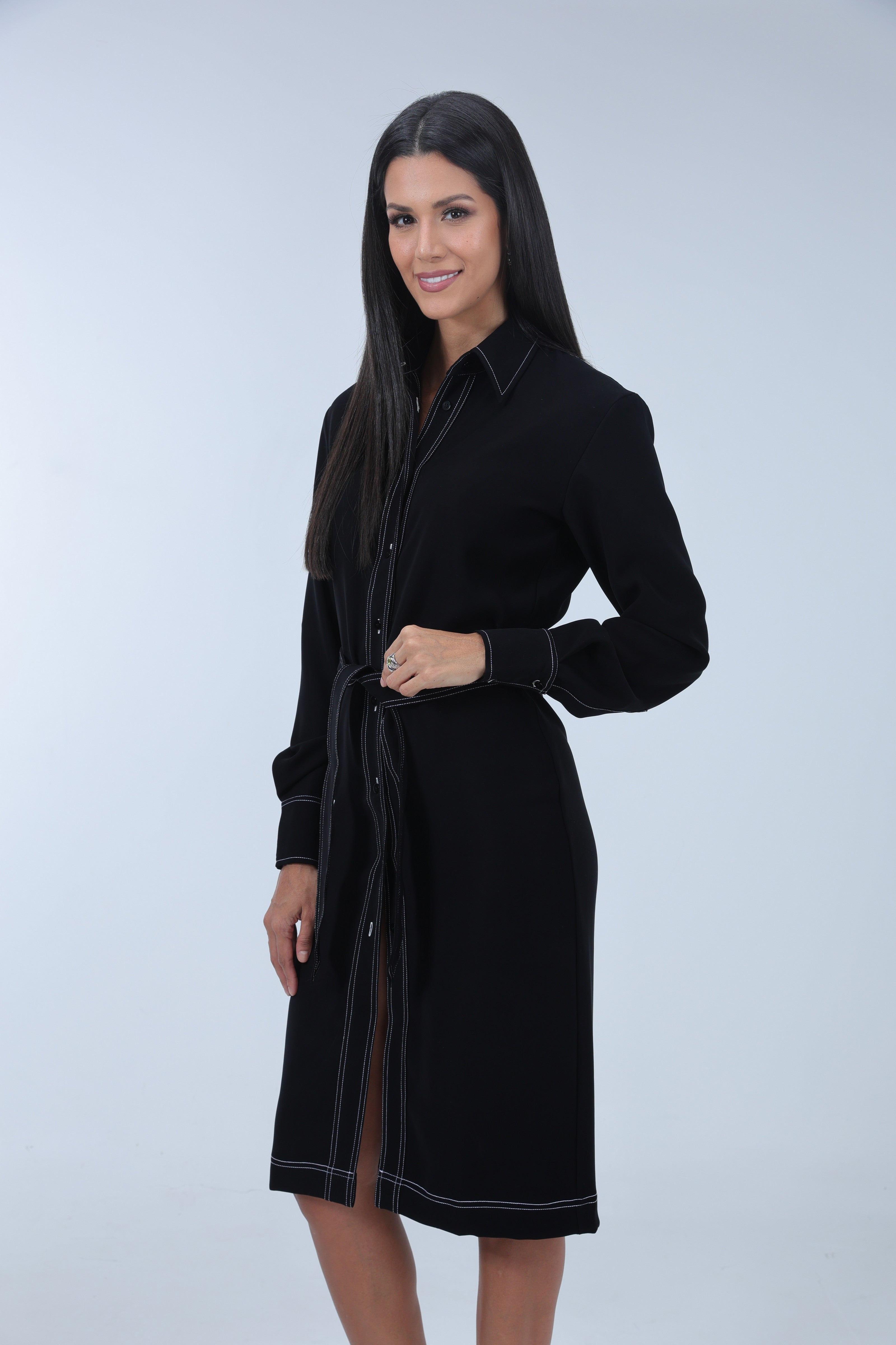 Celine, Black Knee-Length Shirt Dress