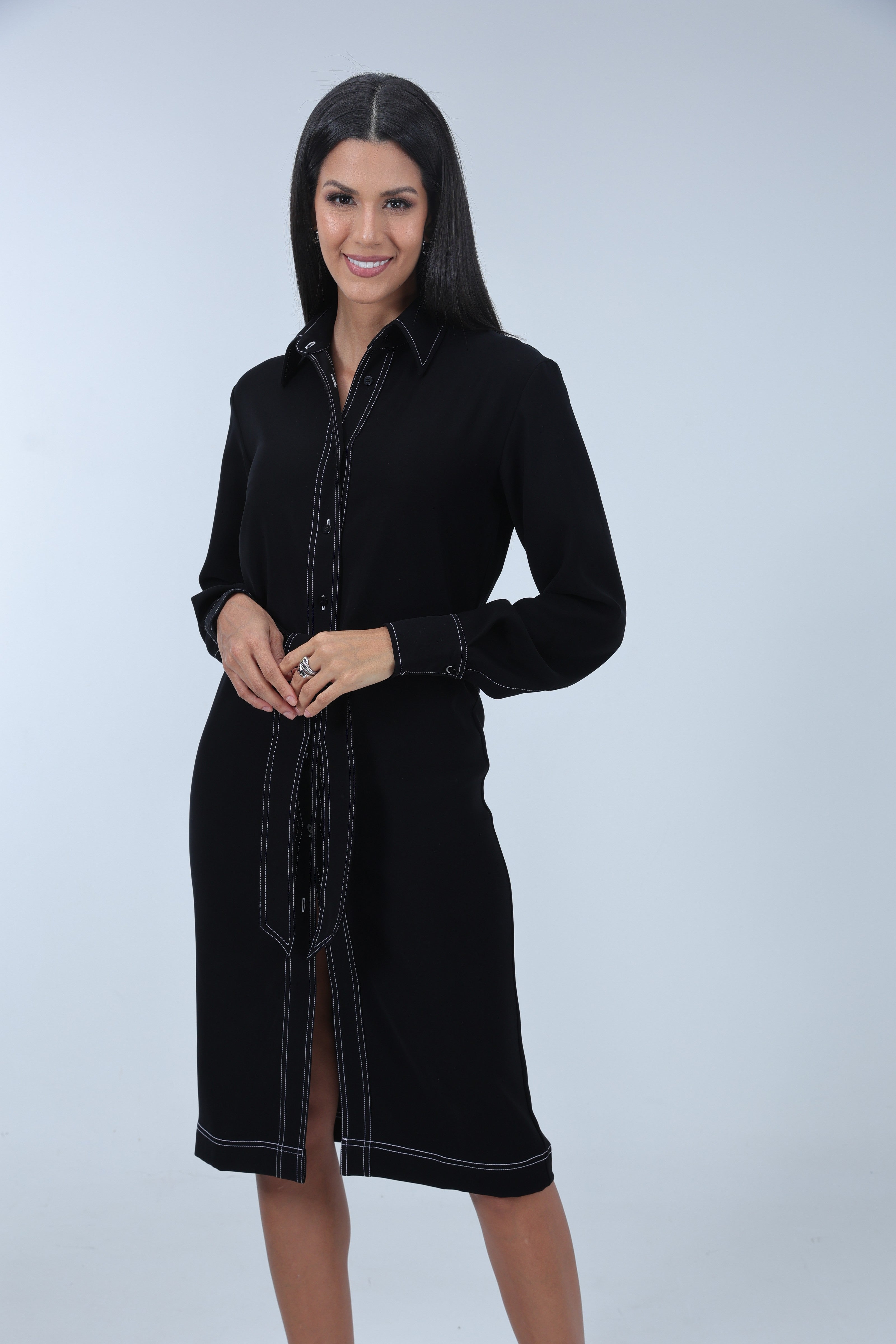 Celine, Black Knee-Length Shirt Dress
