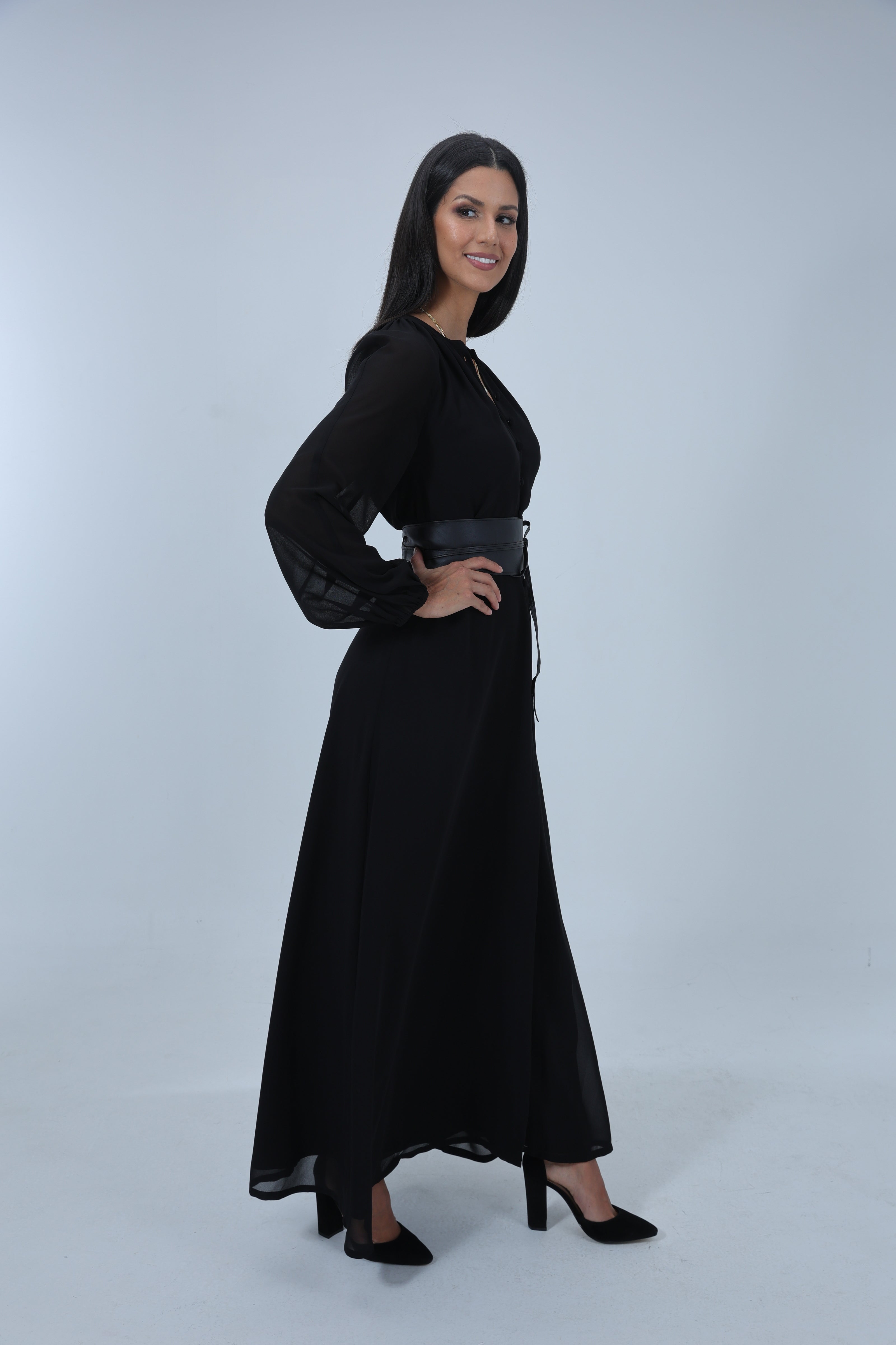 Camilla, Long Sleeve Maxi Dress with Slit