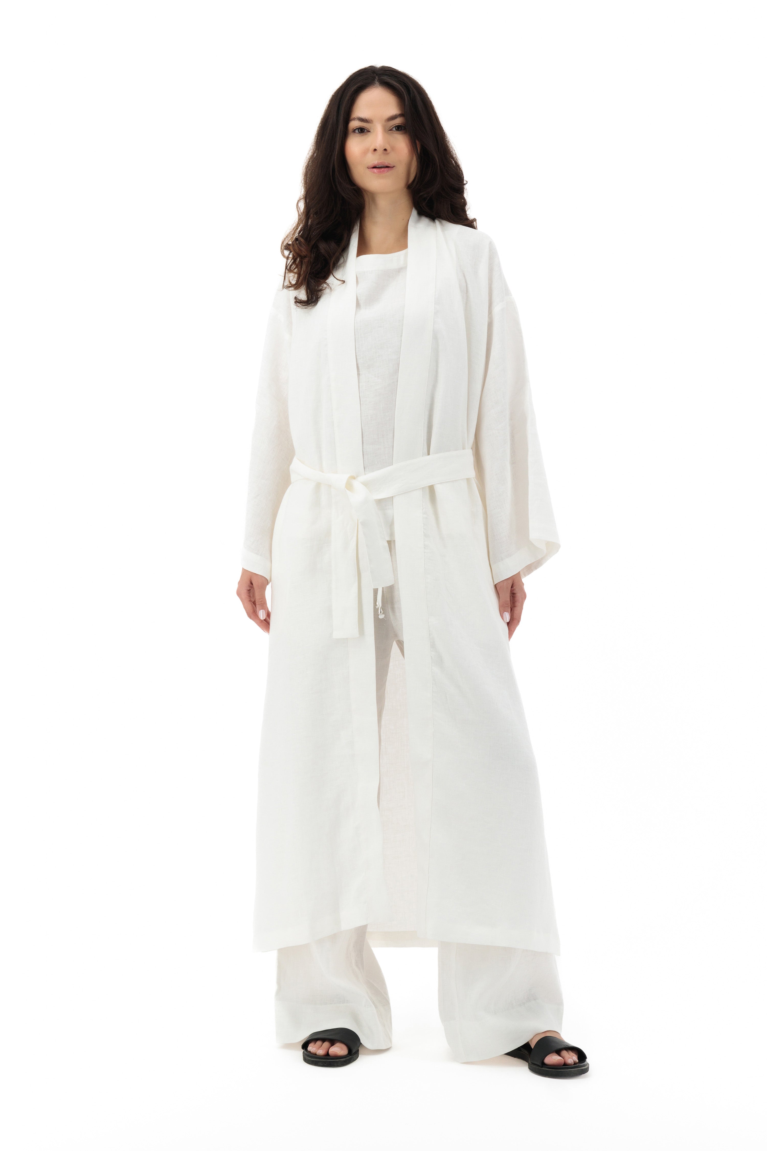 Reese, Italian Linen Kimono Midcalf Jacket in White