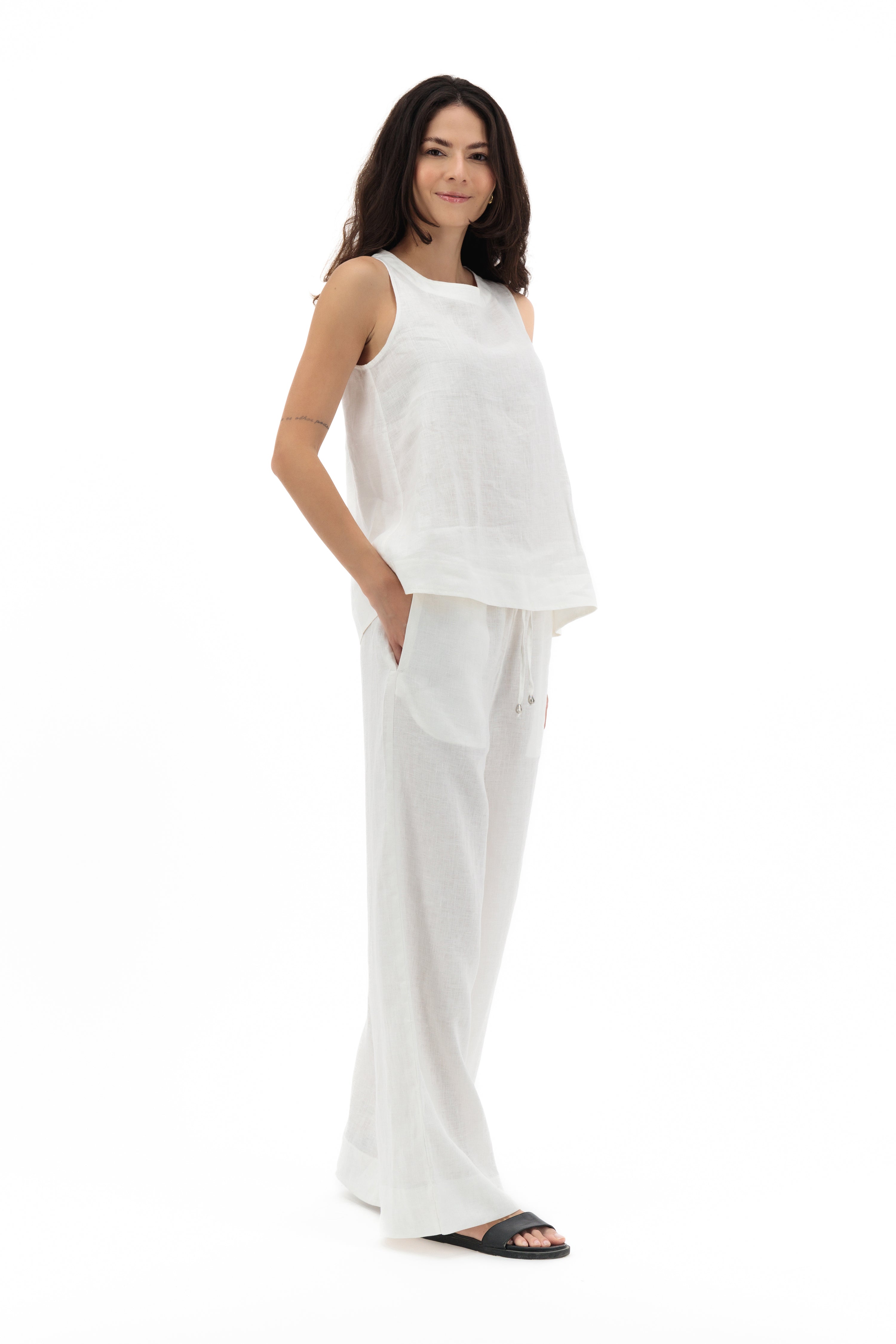 Cleo, Italian Linen wide legged Pants in White