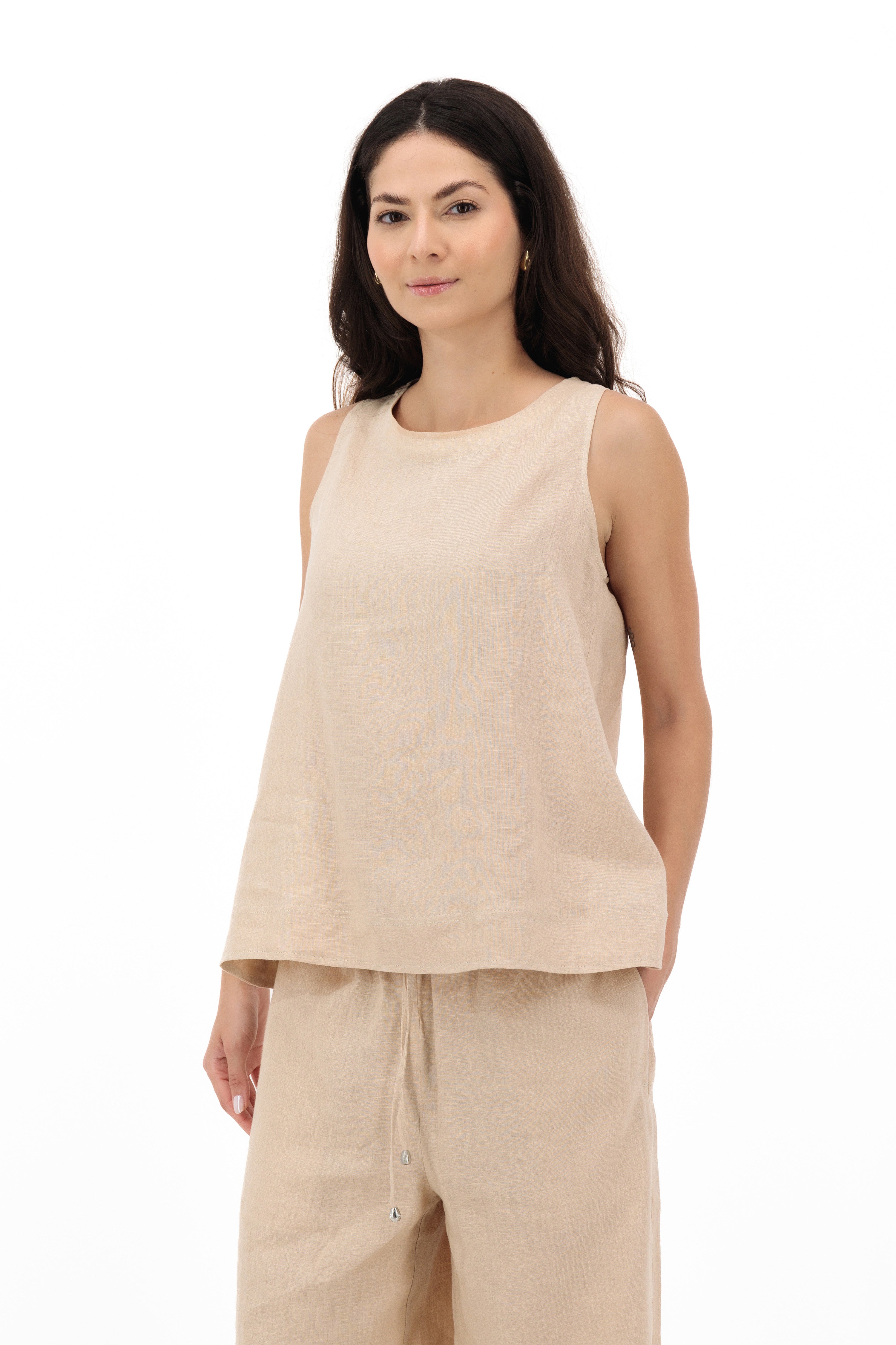 Cleo, Italian Linen wide legged Pants in Beige