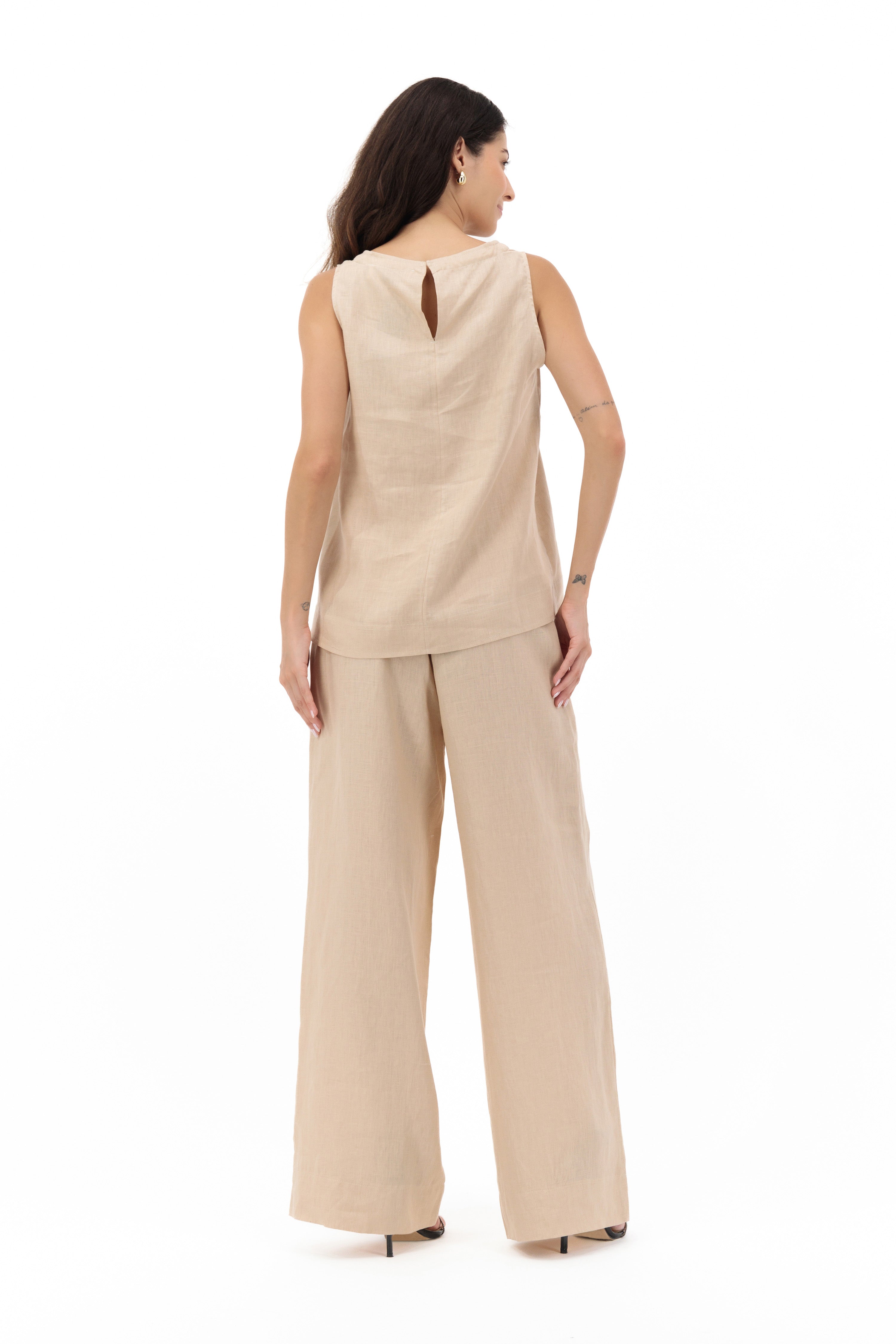 Cleo, Italian Linen wide legged Pants in Beige