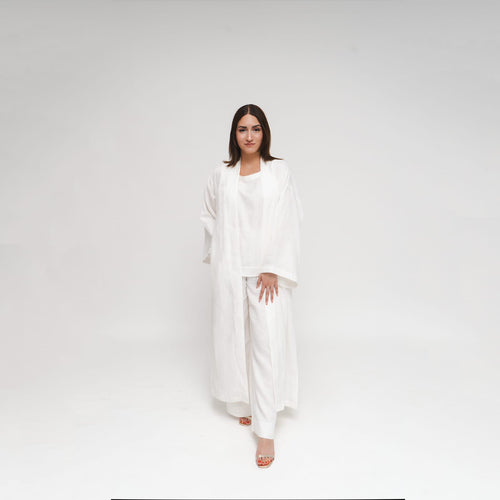 Reese, Italian Linen Kimono Midcalf Jacket in White