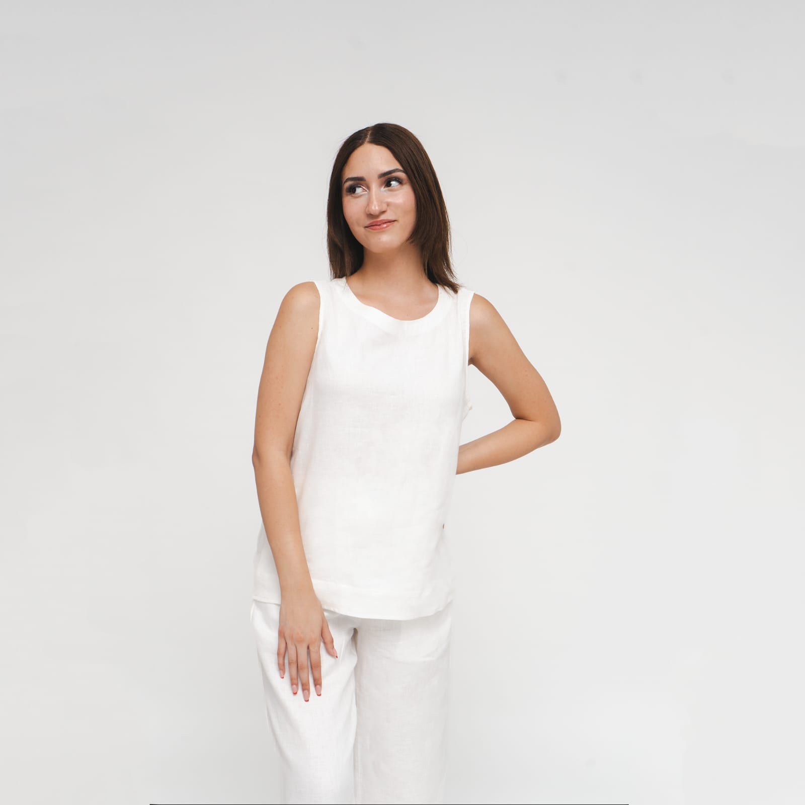Ada, Italian Linen A-Line Tank top in White