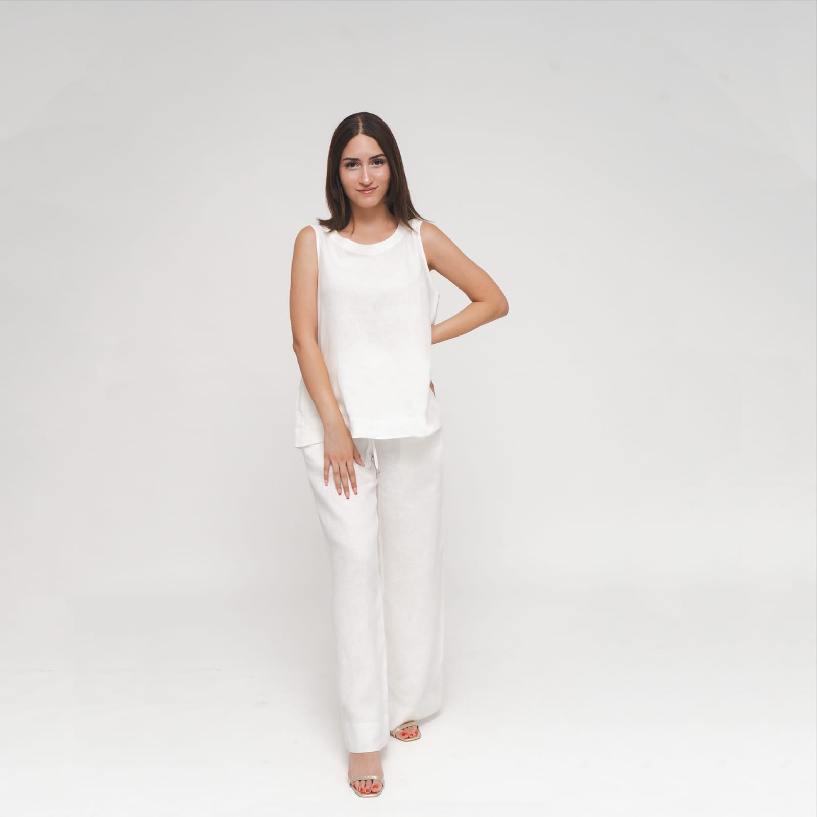 Ada, Italian Linen A-Line Tank top in White